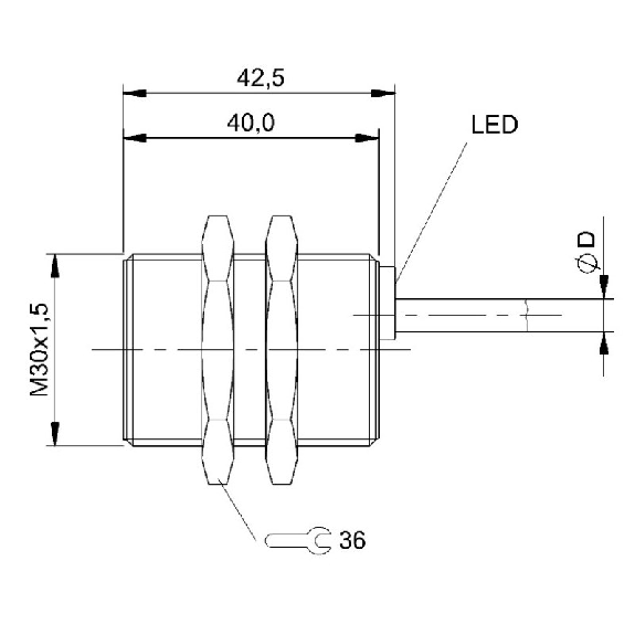 DPI M30 2 fils DC NO P15mm noyé lg42,5(40)mm / Câble 2m PVC-Lire la description