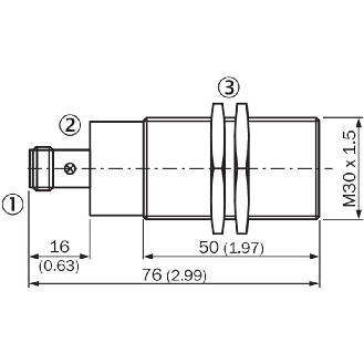 DPI M30 2 fils DC NO P10mm noyé lg76(50)mm Laiton 10-30Vdc / M12 4P-Lire la description