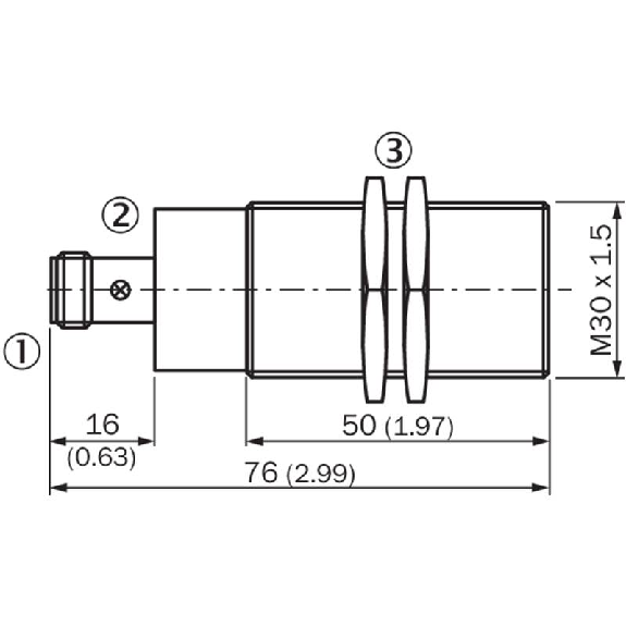 DPI M30 2 fils DC NO P10mm noyé lg76(50)mm Laiton 10-30Vdc / M12 4P-Lire la description