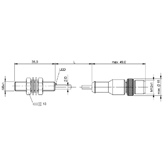 DPI M08 PNP NF P1,5mm noyé lg35mm Inox 10-30Vdc / M12 4P+C0.3m-Lire la description