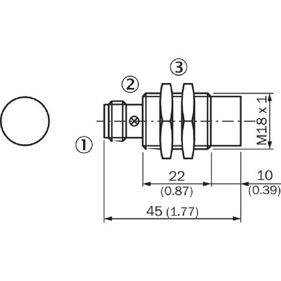 DPI M18 NPN NO P8mm non noyé lg45(22)mm Laiton 10-30Vdc / M12 4P-Lire la description