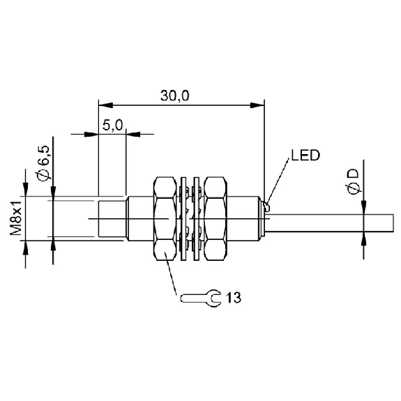 DPI M08 PNP NO P4mm non noyé lg30mm Inox 10-30Vdc / Câble 2m PVC-Lire la description