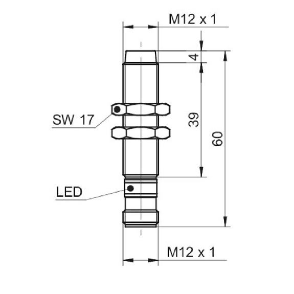 DPI M12 PNP NF P6mm non noyé lg60mm Inox IP68/69K WD / M12 4P-Lire la description