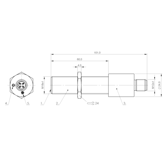 DPC M18 PNP NO P15mm non noyé 101mm POM 10-30Vdc / M12 4P-Lire la description