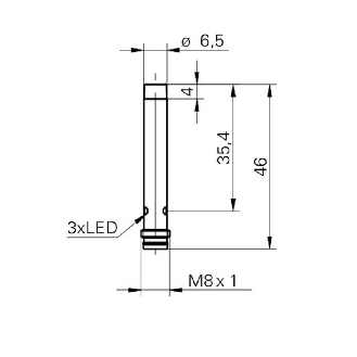 DPI D6,5 NPN NF P6mm non noyé lg46(31,4)mm Métal 6-36Vdc IP67 /M08 3P-Lire la description
