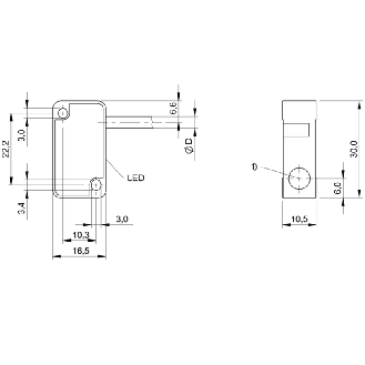DPI Rect. PNP NO P2mm noyé 30x10,5x16,5mm Plast. / Câble 3m PUR-Lire la description