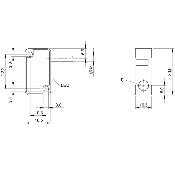 DPI Rect. PNP NO P2mm noyé 30x10,5x16,5mm Plast. / Câble 3m PUR-Lire la description