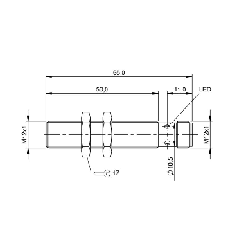 DPI M12 PNP NO P4mm noyé lg65(50)mm Inox 10-30Vdc +85°C / M12 4P-Lire la description