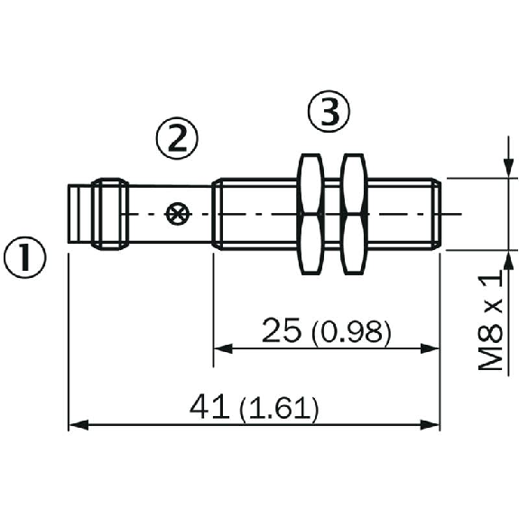 DPI M08 PNP NO P3mm quasi-noyé lg41(25)mm Laiton 10-30Vdc / M08 3P-Lire la description