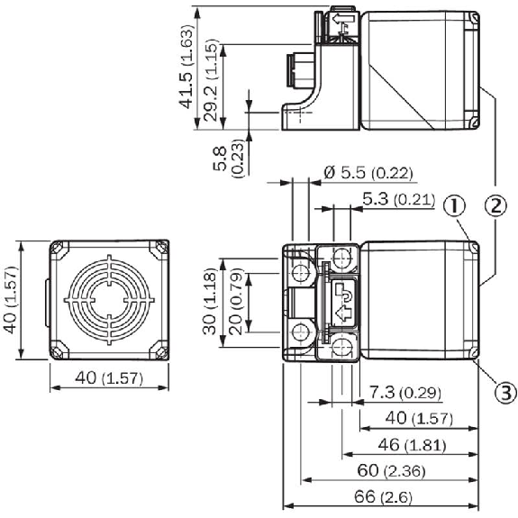 DPI Rect. PNP NO+NF P20mm noyé 40x40x66.5mm Plast. 10-30Vdc / M12 4P-Lire la description