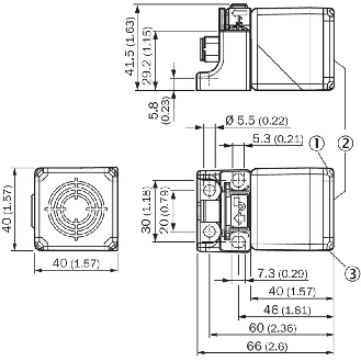 DPI Rect. PNP NO+NF P20mm noyé 40x40x66.5mm Plast. 10-30Vdc / M12 4P-Lire la description