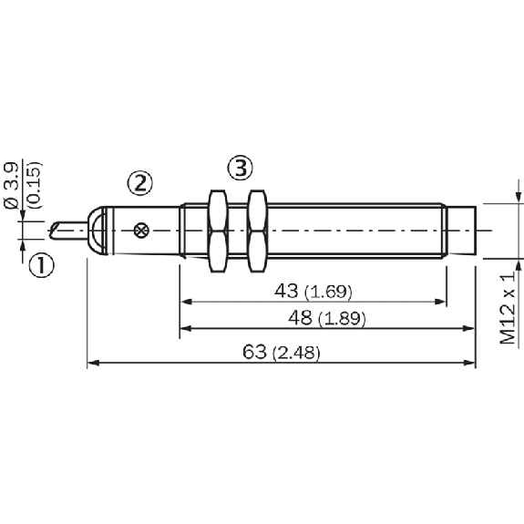 DPI M12 PNP NO P8mm non noyé lg63(43)mm Laiton 10-30Vdc Câble 2m PVC-Lire la description