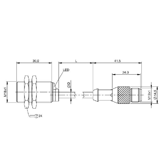 DPI M18 PNP NO P5mm noyé lg36mm Laiton 10-30Vdc / M12 4P+C0.2m-Lire la description