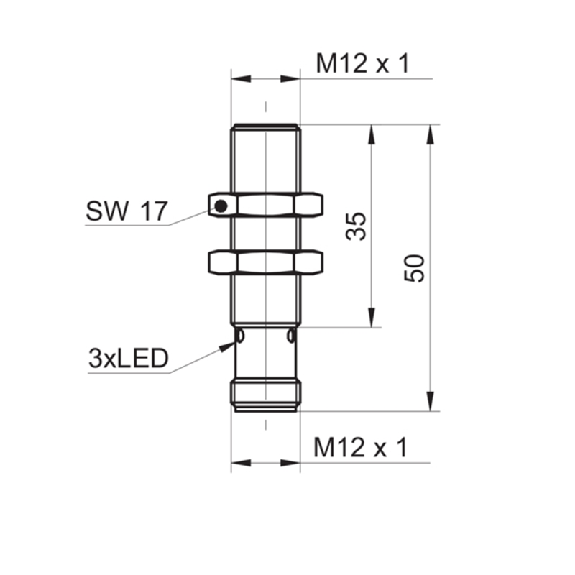 DPI M12 PNP NO P4mm noyé lg50(35)mm Laiton 10-30Vdc / M12 4P-Lire la description