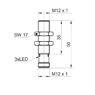 DPI M12 PNP NO P4mm noyé lg50(35)mm Laiton 10-30Vdc / M12 4P-Lire la description