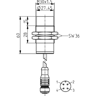 DPI M30 sans fil P15mm non noyé 60(28)mm Laiton / M12 4P+C1m PVC-Lire la description
