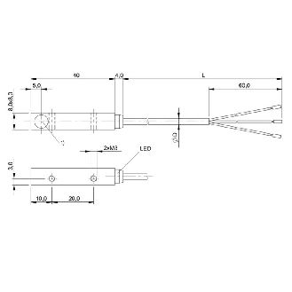 DPI Rect. PNP NF P2mm noyé 8x8x40mm Zinc 10-30Vdc / Câble 6m PUR-Lire la description