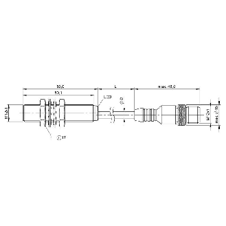 DPI M12 PNP NO P2mm noyé lg53(50)mm 10-30Vdc / M12 4P+C0.8m TPU-Lire la description