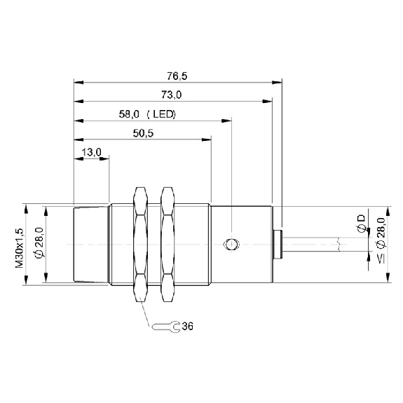 DPI M30 PNP NO P15mm non noyé 73(37.5)mm Laiton / Câble 3m PVC-Lire la description