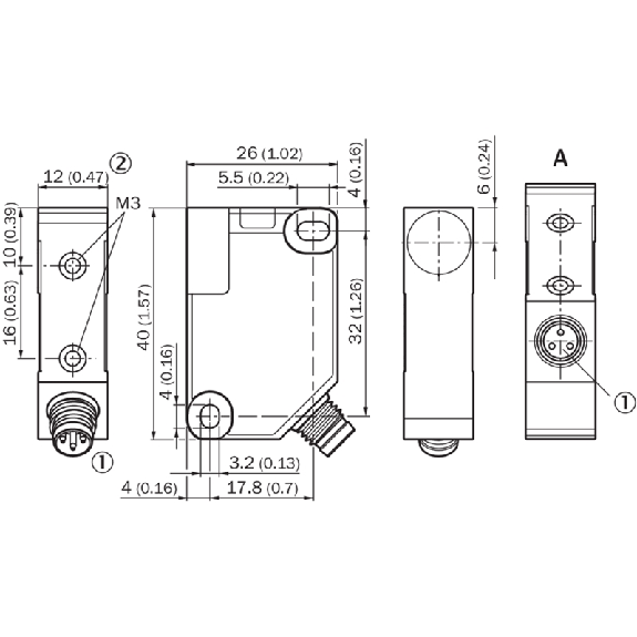 DPI Rect. PNP NO P2mm noyé 12x40x26mm / M08 3P-Lire la description