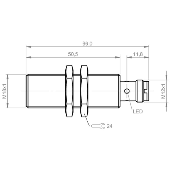 DPI M18 NPN NO P8mm noyé lg65(50)mm Laiton 10-30Vdc / M12 4P-Lire la description
