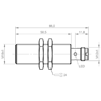 DPI M18 NPN NO P8mm noyé lg65(50)mm Laiton 10-30Vdc / M12 4P-Lire la description