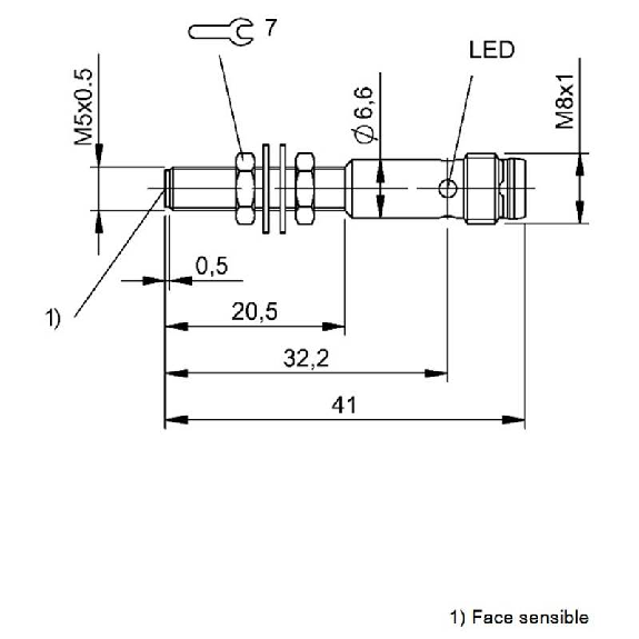 DPI M05 NPN NF P1,5mm noyé lg41(20,5)mm Inox 10-30Vdc / M08 3P-Lire la description