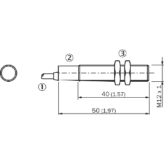 DPI M12 NPN NO P2mm noyé lg50(40)mm Laiton 10-30Vdc / Câble 2m PVC-Lire la description