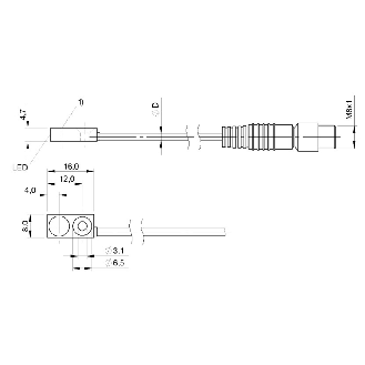 DPI Rect. PNP NO P2mm noyé 8x4.7x16mm Laiton / M08 3P+C0.2m PUR-Lire la description