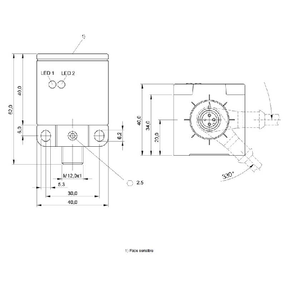 DPI Rect. PNP P20mm noyé 40x40x62mm Fact1 10-30Vdc / M12 4P-Lire la description