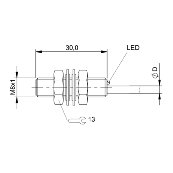 DPI M08 NPN NO P1,5mm noyé lg30mm Inox 10-30Vdc / Câble 2m PUR-Lire la description
