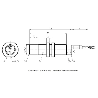 DPC M18 NPN NF P15mm non noyé lg73(49)mm PTFE / Câble 2m PTFE-Lire la description