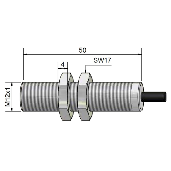 DPI M12 PNP NO P2mm noyé 50mm Laiton 10-30Vdc / Câble 3m PUR-Lire la description