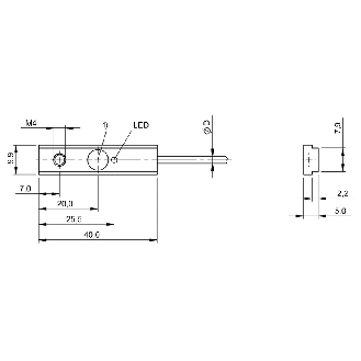 DPI Rect. PNP NF P2mm noyé 9.9x5x40mm Laiton 10-30Vdc / Câble 5m PUR-Lire la description