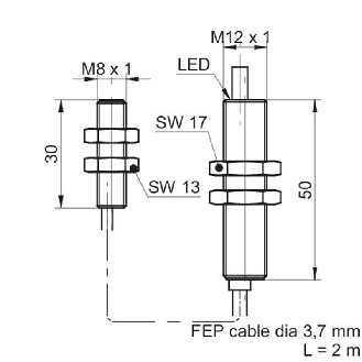 DPI HT M08 PNP NF P1,5mm noyé lg30mm 10-30Vdc / Câble 2m-Lire la description