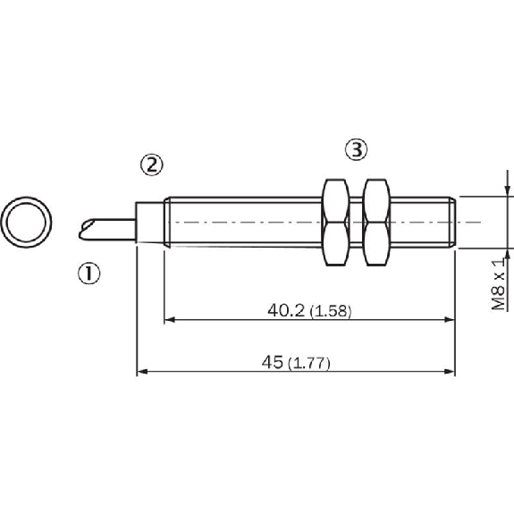 DPI M08 PNP NF P2mm noyé lg45(40,2)mm Laiton 10-30Vdc / Câble 2m PVC-Lire la description