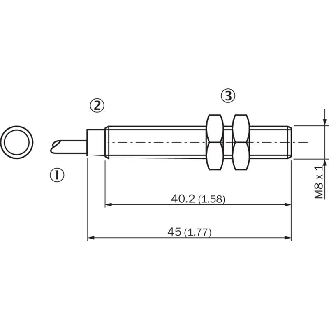 DPI M08 PNP NF P2mm noyé lg45(40,2)mm Laiton 10-30Vdc / Câble 2m PVC-Lire la description