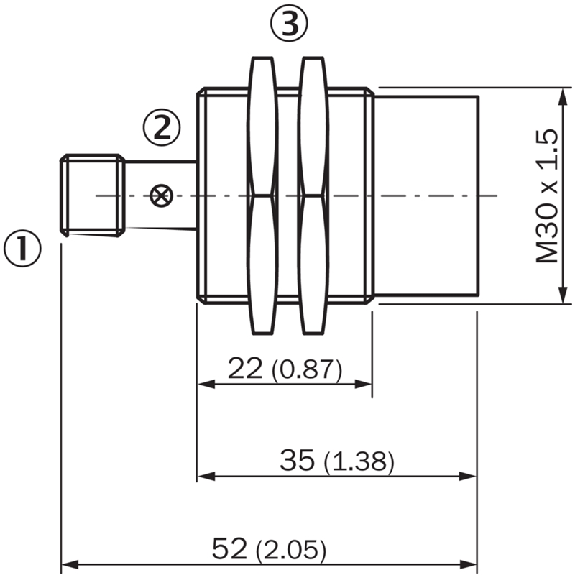 DPI M30 PNP NO P15mm non noyé 52(22)mm Laiton 10-30Vdc / M12 4P-Lire la description