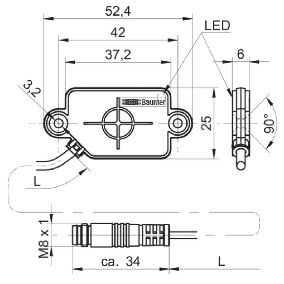 DPC Rect. Push-Pull P4mm noyé 25*52*6mm 10-30Vdc / M08 3P+C0.2m-Lire la description