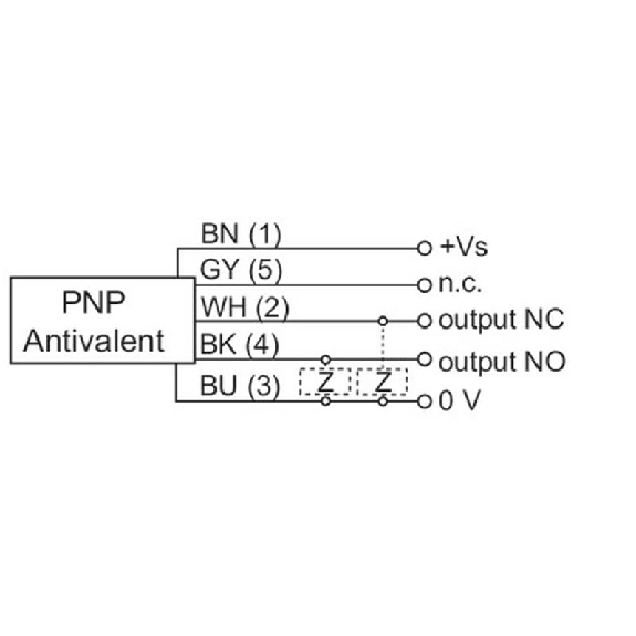 DPI M12 PNP NO/NF P4mm noyé lg50(30)mm Laiton 6-36Vdc / M12 5P-Lire la description