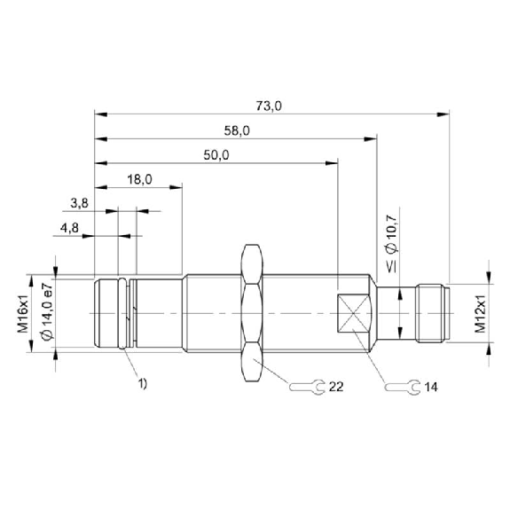 DPI HP M16 PNP NF P1,5mm noyé lg73mm Inox 350 bar / M12 4P-Lire la description