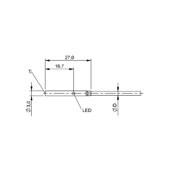 DPI D03 PNP NO P1mm noyé lg27mm Inox 10-30Vdc / Câble 5m PUR-Lire la description