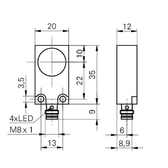 DPC Rect. PNP NO P5mm noyé 20x35x12mm / M08 3P-Lire la description