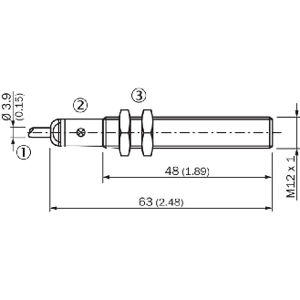 DPI M12 NPN NO P2mm noyé 63(48)mm Laiton 10-30Vdc / Câble 2m PVC-Lire la description