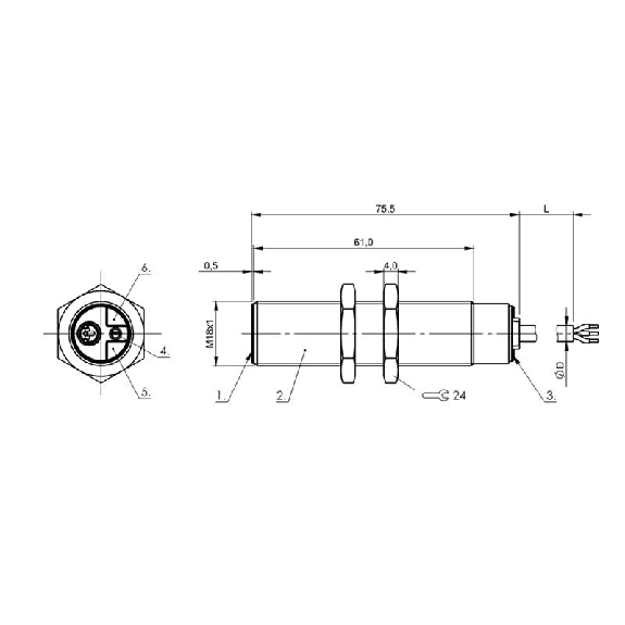 DPC M18 PNP NF P8mm noyé lg75.5mm Inox / Câble 2m PUR-Lire la description