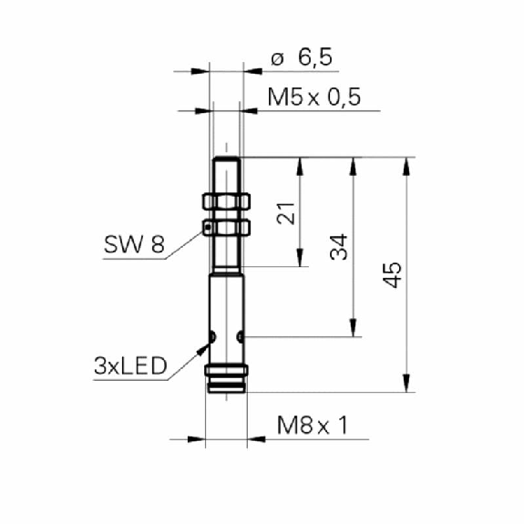 DPI M05 PNP NF P1mm noyé lg45(21)mm Acier 10-30Vdc / M08 3P-Lire la description