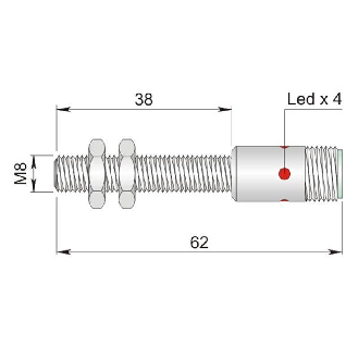 DPI M08 PNP NF P2mm noyé 62(38)mm Inox 6-30Vdc / M12 4P-Lire la description