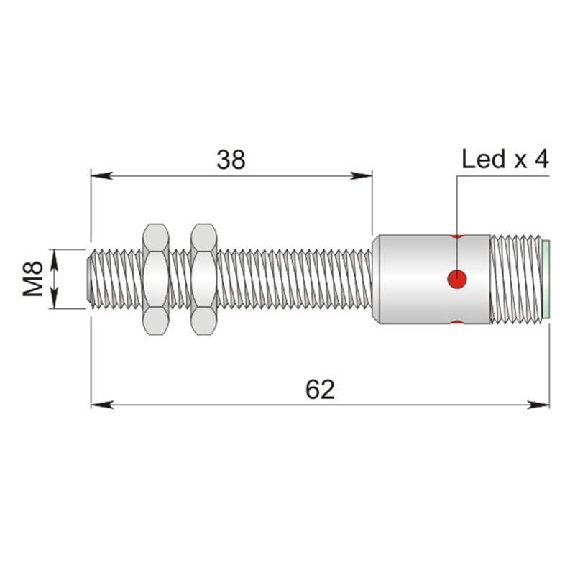 DPI M08 PNP NF P2mm noyé 62(38)mm Inox 6-30Vdc / M12 4P-Lire la description