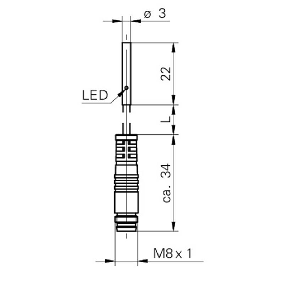 DPI D03 NPN NO P0,8mm noyé lg22mm 10-30Vdc / M08 3P+C0.2m-Lire la description