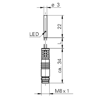 DPI D03 NPN NO P0,8mm noyé lg22mm 10-30Vdc / M08 3P+C0.2m-Lire la description